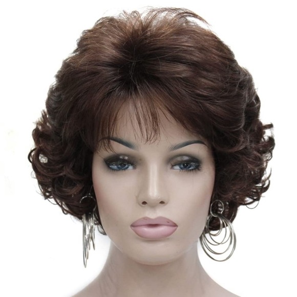 Dark Brown Short Curly Wavy Wig - Picture 2 of 5